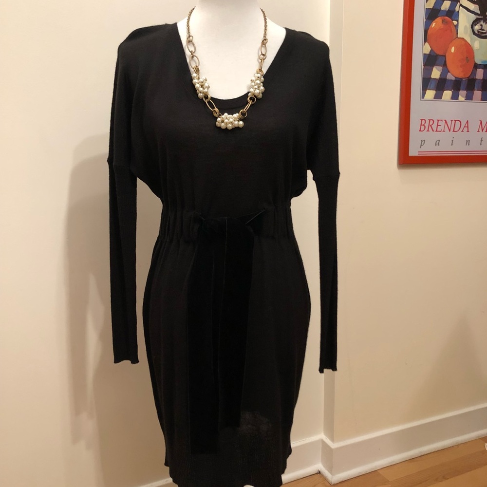 LOFT Black Sweater Dress with velvet waist ribbon